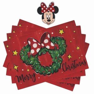 Minnie Mouse Holiday Placemats Disney Cartoon Christmas Wreath Festive Red NEW